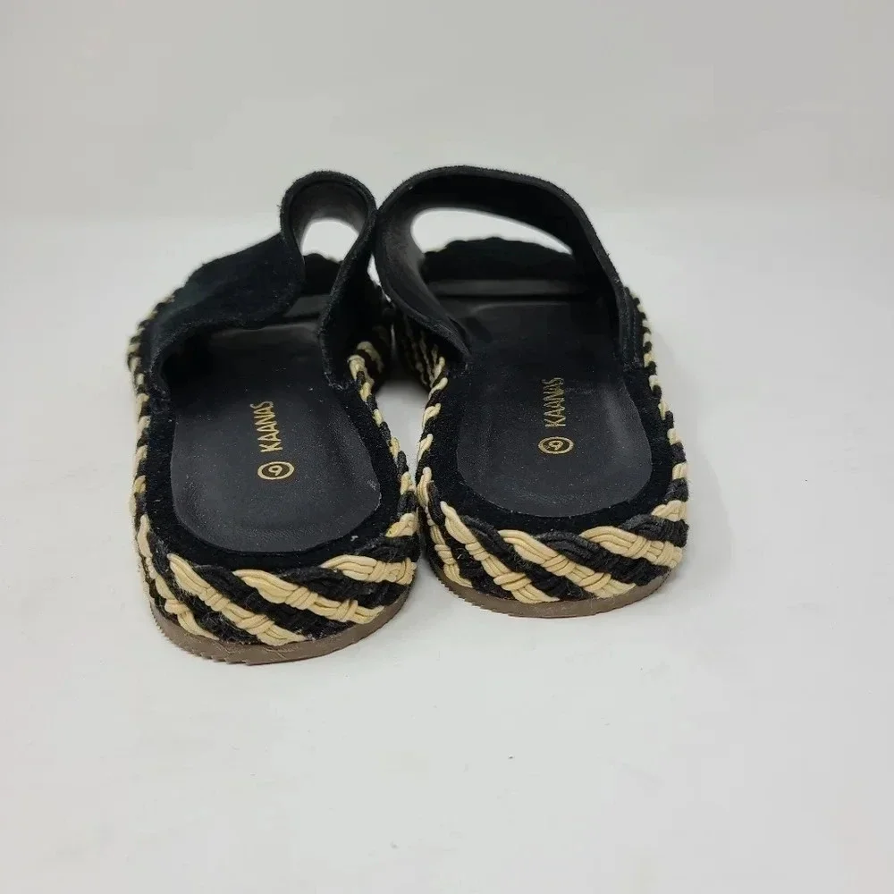 NWT Kaanas Maui Black Leather Open Toe Slides 6